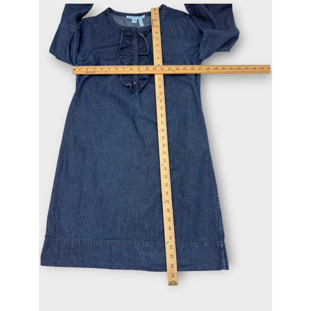 Draper James Chambray Dress Ruffle Front Bell Sleeve Blue Cotton 6 Southern Mod - Picture 10 of 10